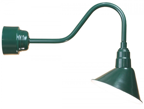 Outdoor Lights By American Nail Plate 12" LED Angle Shade and gooseneck arm in Forest Green with 16w LED module A812-M016LDNW40K-RTC-E6-42