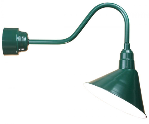 Outdoor Lights By American Nail Plate 14" LED Angle Shade and gooseneck arm in Marine Grade Forest Green with 16w LED module A814-M016LDNW40K-RTC-E6-102