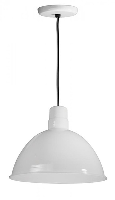 Chandeliers/Pendant Lights By American Nail Plate 16" Deep Bowl Shade on a Black Cord with canopy using a medium base socket in Marine Grade White D616-BLC-107