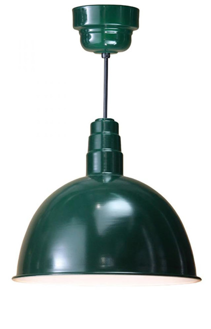 Chandeliers/Pendant Lights By American Nail Plate 18" Deep Bowl Shade with Frosted Glass and Wire Guard in Forest Green on a Black cord using a 42w D618-42WPL RTC-BLC-200GLFR-GUP-42