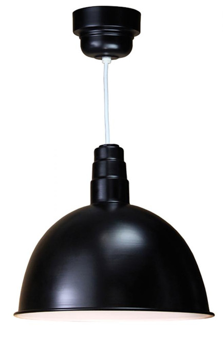 Chandeliers/Pendant Lights By American Nail Plate 18" Deep Bowl Shade with Frosted Glass and Wire Guard in Black on a White cord using a 42w D618-42WPL RTC-WHC-200GLFR-GUP-41