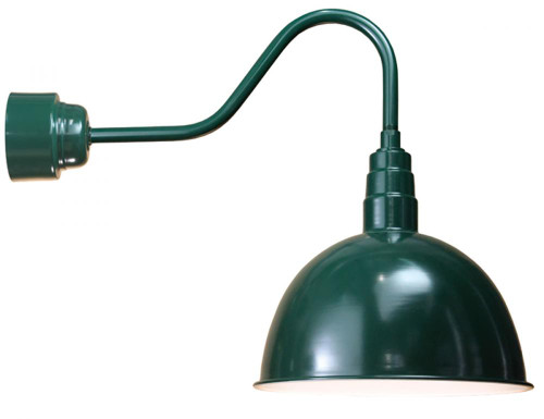 Wall Lights By American Nail Plate 18" LED Deep Bowl Shade mounted on a gooseneck arm in Forest Green, using a 24w CreeÃ‚Â® LED module D618-M024LDNW40K-RTC-E6-42