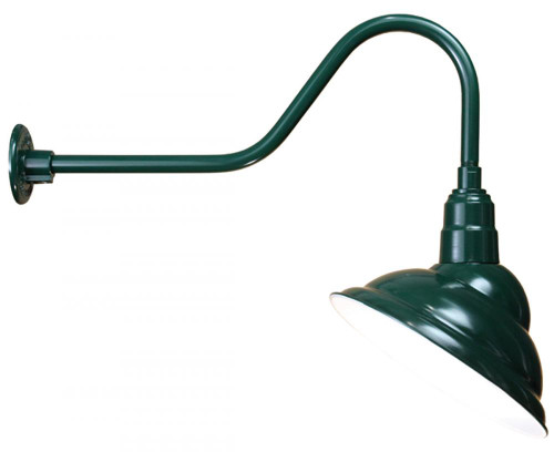 Outdoor Lights By American Nail Plate 14" Rounded Emblem Shade with gooseneck arm extension in Forest Green using a medium base socket. M714-E6-42