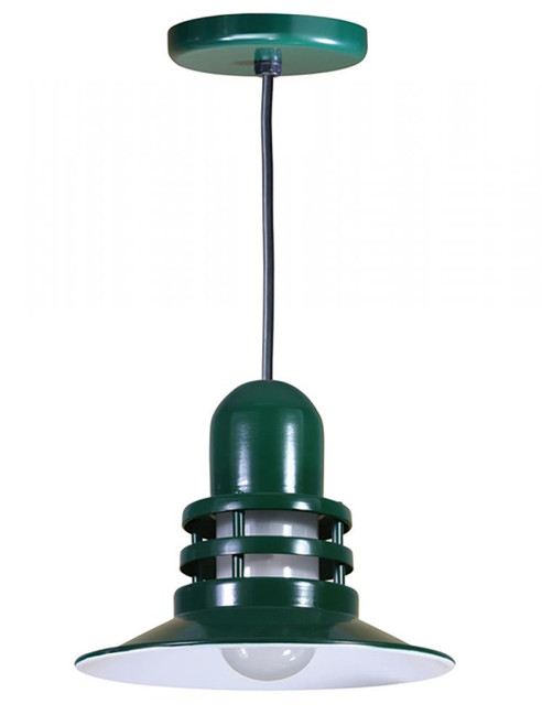 Chandeliers/Pendant Lights By American Nail Plate 12" Orbitor Shade including frosted glass on an 8' Black cord arm in Forest Green ORB12-FR-BLC-42