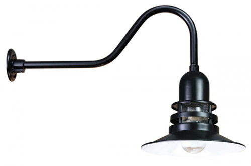 Wall Lights By American Nail Plate 12" Orbitor Shade including frosted glass on a gooseneck arm in Black with a medium base socket ORB12-FR-E6-41