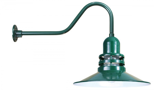 Wall Lights By American Nail Plate 16" Orbitor Shade including frosted glass mounted on a gooseneck arm in Forest Green. ORB16-FR-E6-42