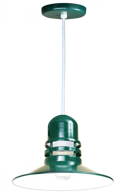 Chandeliers/Pendant Lights By American Nail Plate 16" Orbitor Shade including frosted glass on an 8' White cord arm in Marine Grade Forest Green