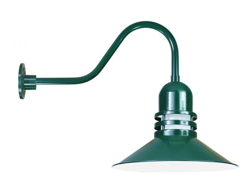 Wall Lights By American Nail Plate 18" Orbitor Shade including frosted glass on a gooseneck arm in Forest Green with a medium base  with Marine Grade Finish