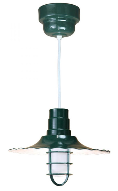 Chandeliers/Pendant Lights By American Nail Plate 16" Scallop Edged Radial Shade in Forest Green with clear glass and cast aluminum guard mounted