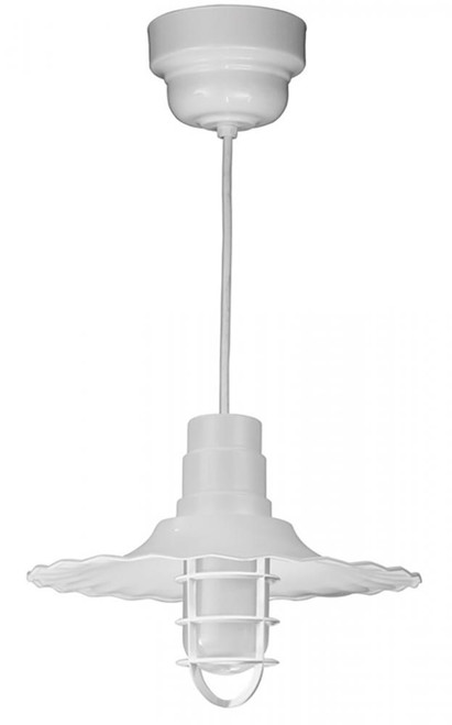 Chandeliers/Pendant Lights By American Nail Plate 16" Scallop Edged Radial Shade in White with clear glass and cast aluminum guard mounted on a 8&