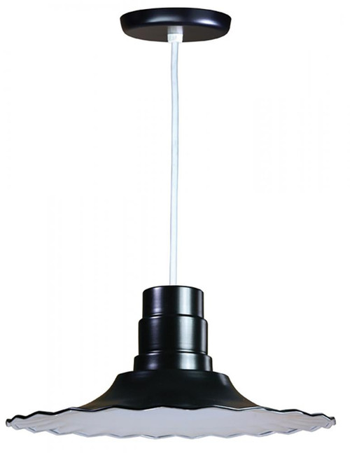 Chandeliers/Pendant Lights By American Nail Plate 18" Scallop Edged Radial Shade in Black mounted on a 8' White cord using a medium base socket R918-WHC-41