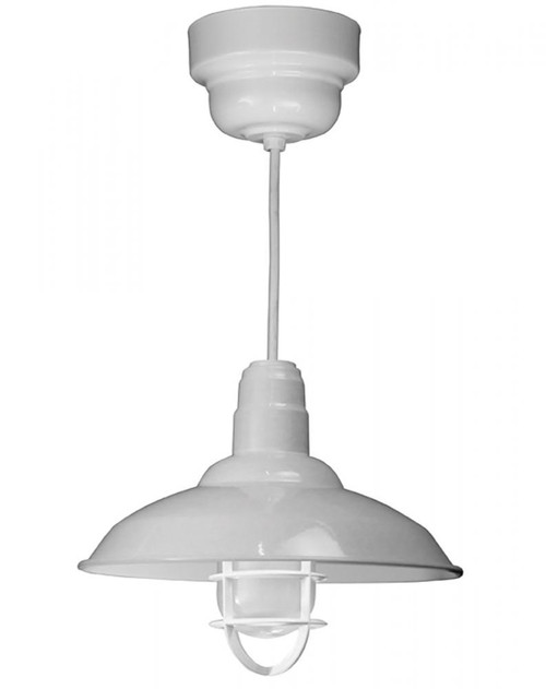 Chandeliers/Pendant Lights By American Nail Plate 16" Warehouse reflector Barn Style  Shade in Marine Grade White with clear glass and cast guard