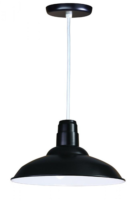 Chandeliers/Pendant Lights By American Nail Plate 16" Warehouse reflector Barn Style Shade in Marine Grade Black on an 8' White cord using W516-WHC-101