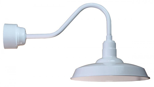 Wall Lights By American Nail Plate 18" LED Warehouse Shade with Gooseneck Arm and Driver Housing in Marine Grade White using a 16w