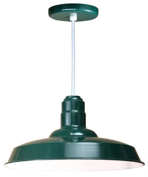 Chandeliers/Pendant Lights By American Nail Plate 18" Warehouse reflector Barn Style Shade in Forest Green on an 8' White cord using a medium W518-WHC-42