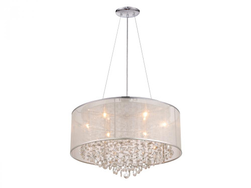 Chandeliers By Avenue Lighting RIVERSIDE DR. ROUND SILVER ORGANZA SILK SHADE AND CRYSTAL DUAL MOUNT Drum Shade Chandeliers in Silver Organza Silk HF1505-SLV