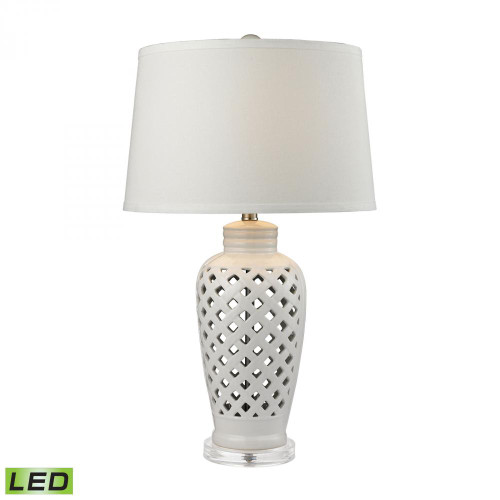 Lamps By Dimond Openwork Ceramic LED Table Lamp in White With White Shade D2621-LED
