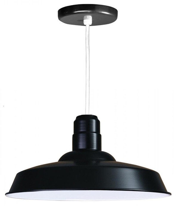 Chandeliers/Pendant Lights By American Nail Plate 18" Warehouse reflector Barn Style Shade in Marine Grade Black on an 8' White cord W518-WHC-101