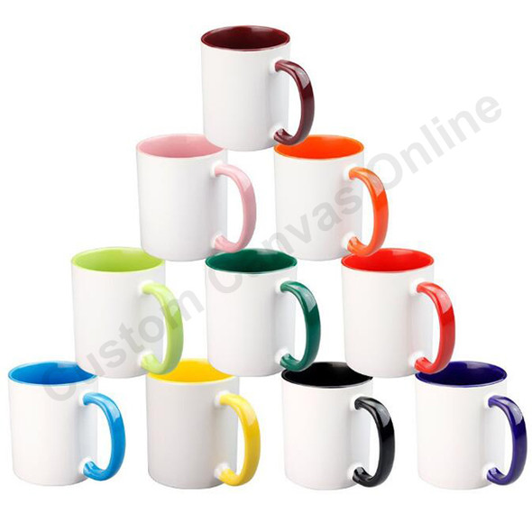 white blank mug with color inner and handle 