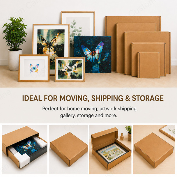 Canvas and Framed Art Shipping Boxes Canvas and framed art packed inside cardboard shipping boxes