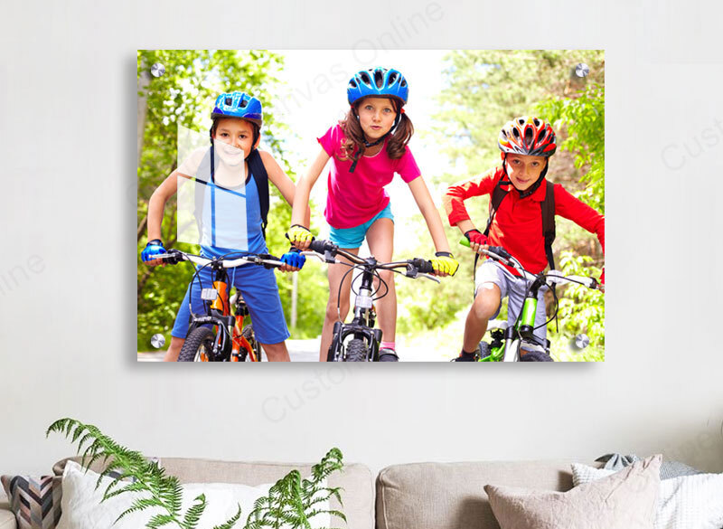 High-quality acrylic prints displayed on a wall, showcasing vibrant colors and sharp details