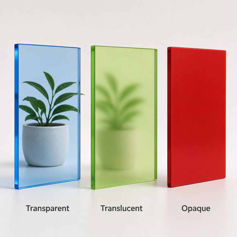 Transparent translucent and opaque coloured acrylic sheets