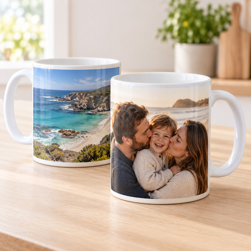 Personalised photo mugs printed with custom images