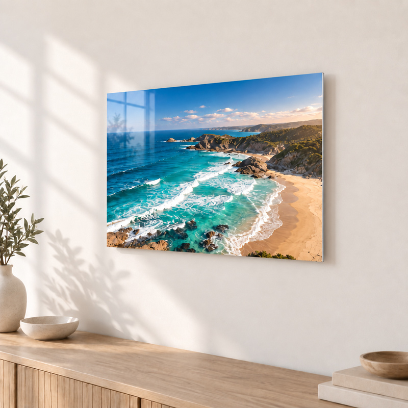 Aluminum print wall art displayed in a home interior setting