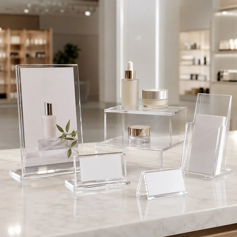 Acrylic display stands for signs brochures menus labels promotional materials and countertop displays