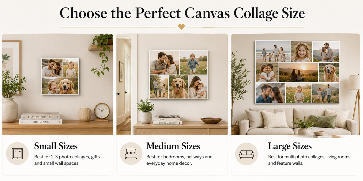 Canvas photo collage size guide for home wall art