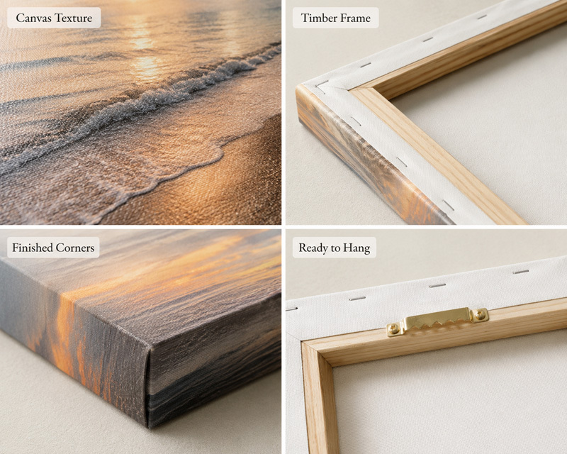 Canvas texture and internal timber stretcher frame close-up