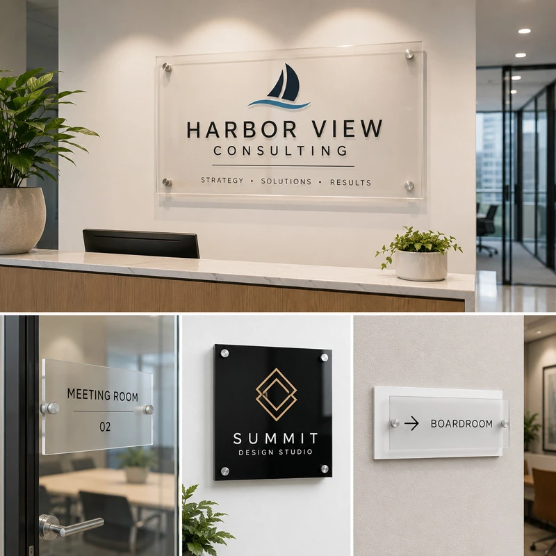 Custom acrylic signs for business signage reception signs wall signs and branded displays