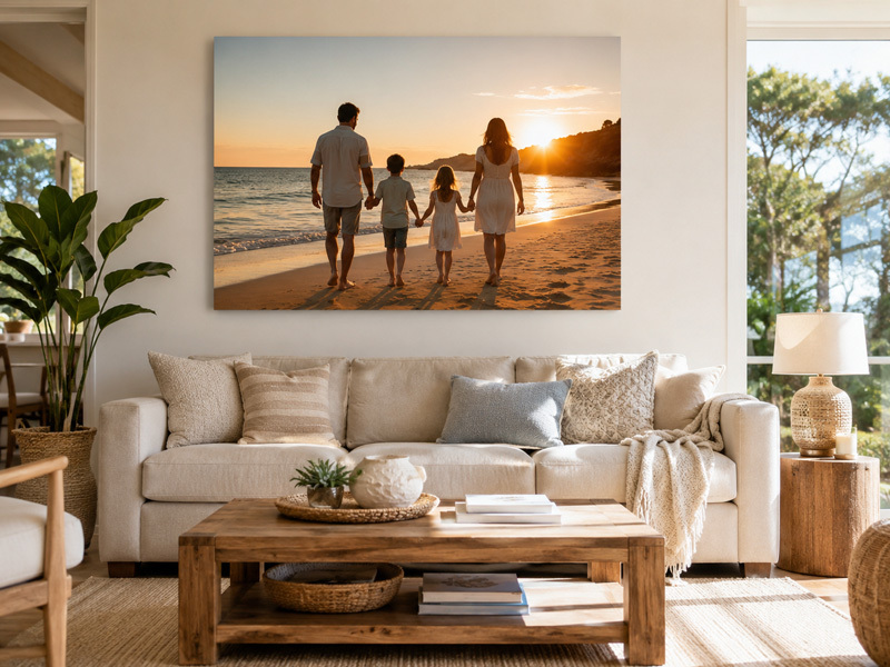 Family Photo Canvas Print Ideas for Australian Homes Family photo canvas print displayed above a sofa in an Australian living room