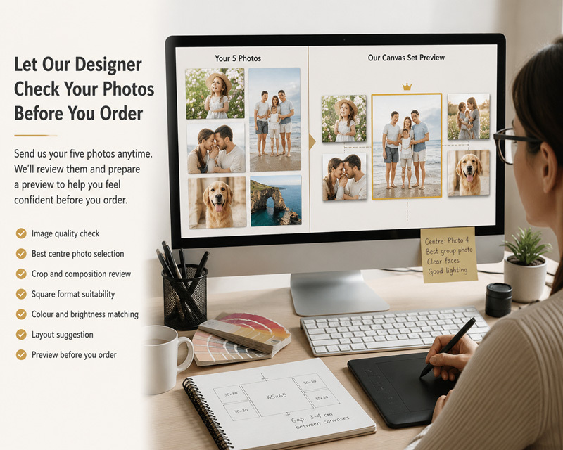 Five customer photos prepared as a coordinated canvas print set of five