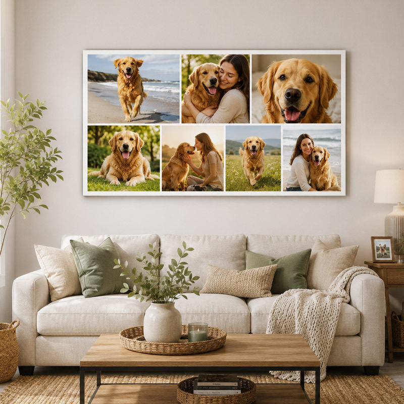 Pet photo collage canvas with dog and cat photos