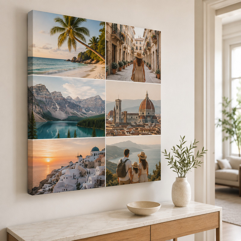 Travel collage canvas with landscape and travel photos