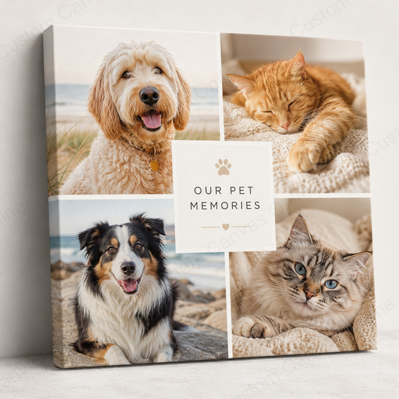 Close-up of a custom canvas photo collage print