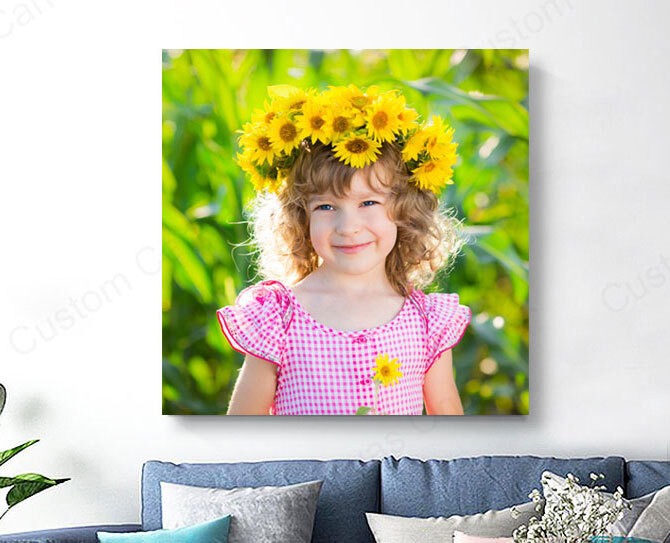40x40 canvas print displayed on wall in modern living room interior