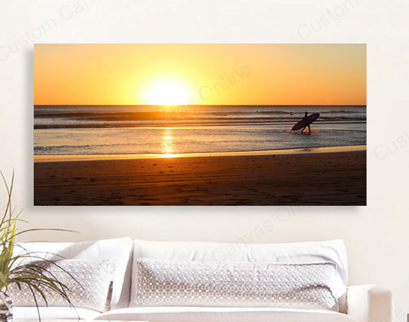 Panoramic canvas print hanging on a wall