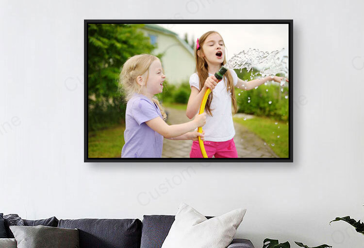 Black floating canvas frame displayed on a wall, showcasing modern and elegant home decor