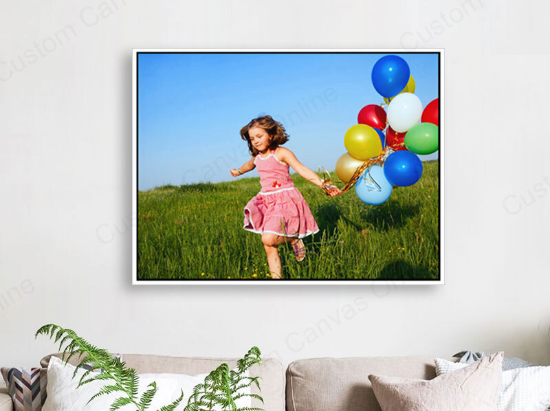 White Floating Canvas Frame displayed on wall in modern living room