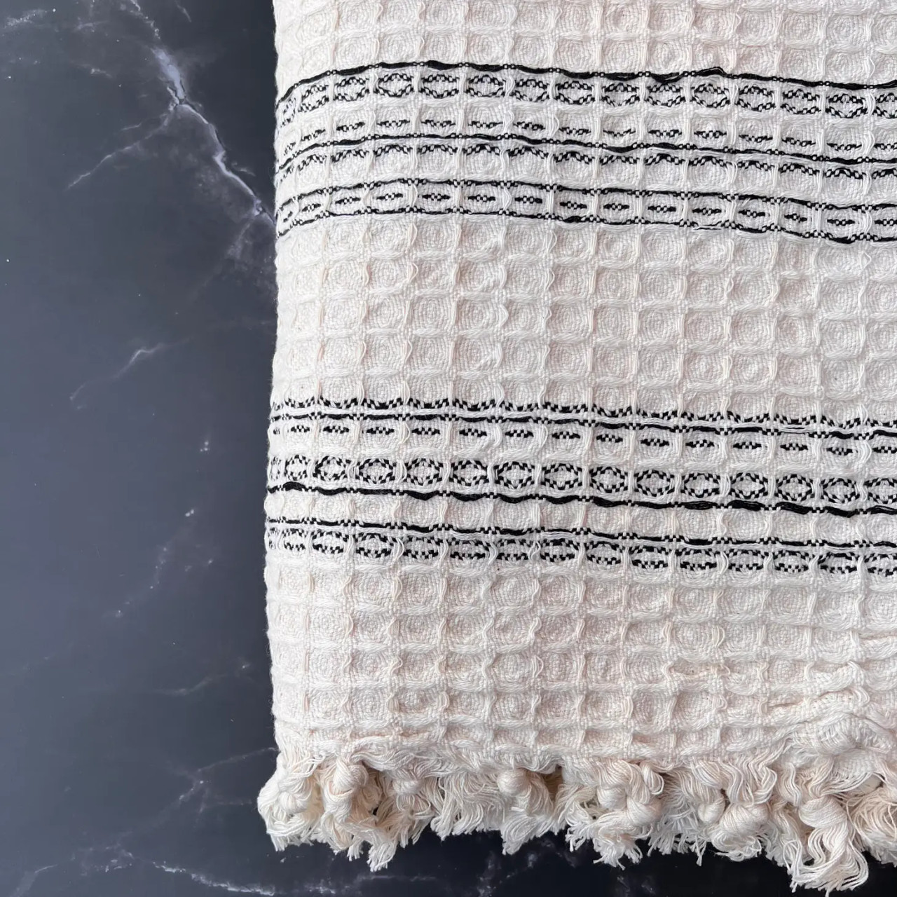 White Black Waffle XL Turkish Blanket The Riley Land Collection