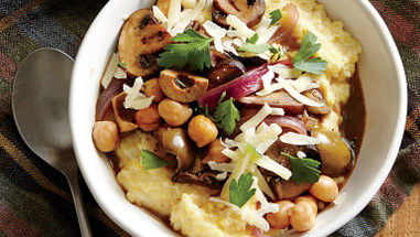 Recipe: Grits with Mushrooms, Chickpeas, and Olives