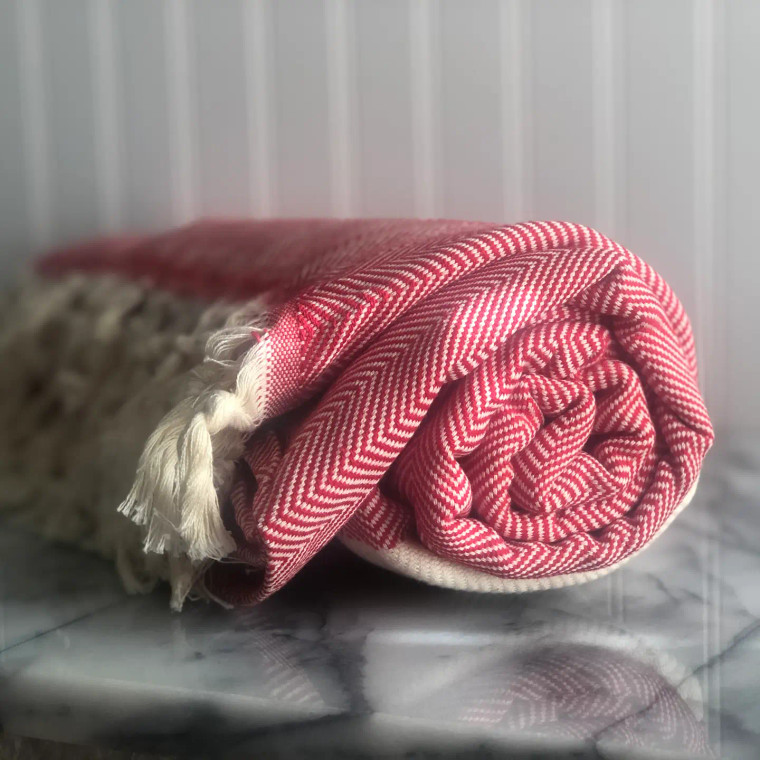 Red + Natural Herrningbone XL Turkish Blanket