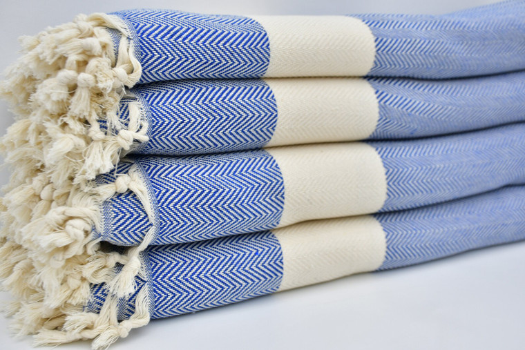 Royal Blue + Natural Herringbone XL Turkish Blanket