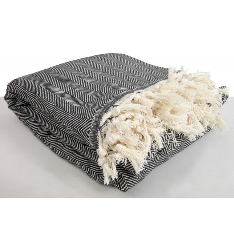 Black Herringbone XL Turkish Blanket