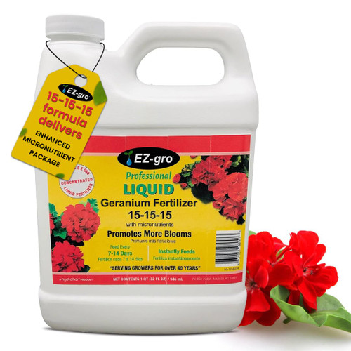 EZ-GRO Geranium Fertilizer 15-15-15 – Liquid Plant Food for All Geranium Varieties, Easy to Mix and Use.