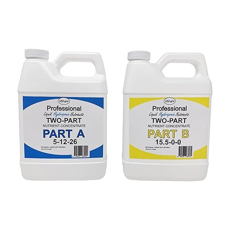 EZ-GRO Hydroponic Nutrient Combo – 1 QT Each of Part A (5-12-26) and Part B (15.5-0-0) Liquid Plant Food