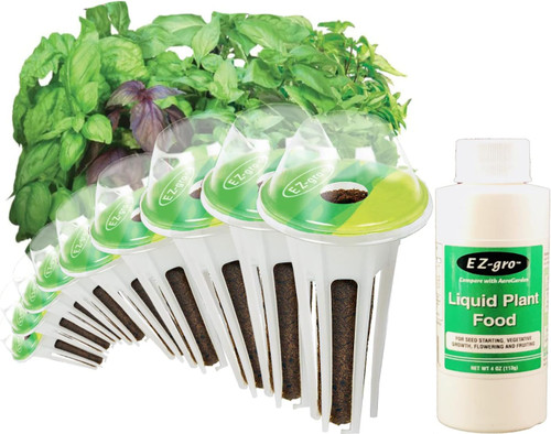 EZ-gro International Basil Seed Pod Kit: 9 pre-seeded pods, liquid plant food, and growing basil.
