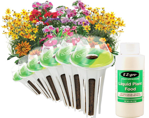 EZ-gro 6-Pod Mountain Meadows Flower Kit – Pre-Seeded Pods with Dianthus, Coreopsis, Gazania, Phlox & 4oz Nutrients